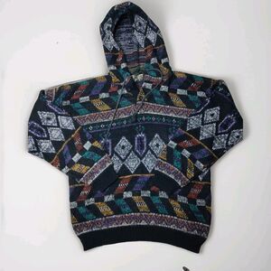 Vtg fluid size medium Baja style hooded sweater geometric sweater Rug Style